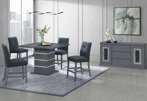 English Elm ARIYA Dark Grey Buffet – Contemporary Solid Wood & MDF Sideboard with High-Gloss Finish, Glass Inlay B201P305132