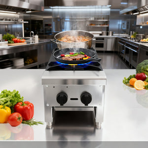 English Elm Commercial Dual Burner Stainless Steel Countertop Gas Range for Professional Kitchens W5057P394269