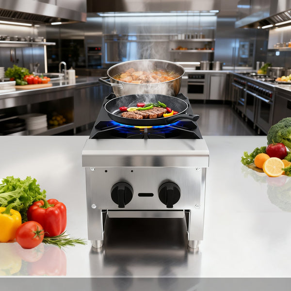 English Elm Commercial Dual Burner Stainless Steel Countertop Gas Range for Professional Kitchens W5057P394269