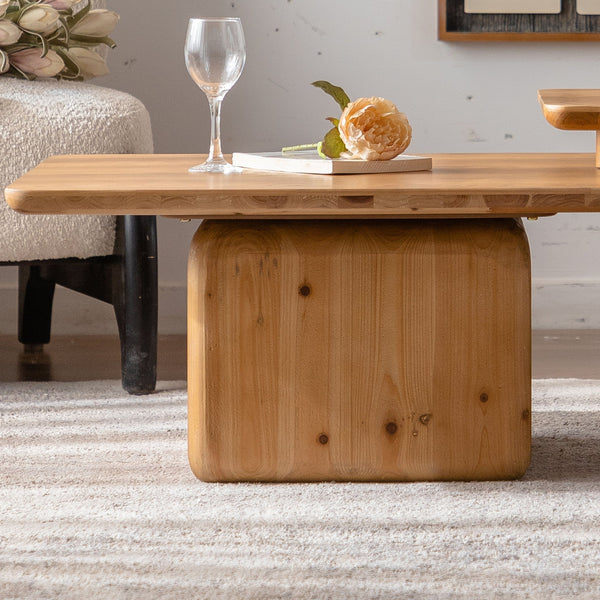 English Elm Vintage Retro Square Coffee Table Set with Wood Grain MDF Veneer & Fir Frame, Sturdy 110lb Capacity, Stylish Living Room Accent (Set of 2) Natural W757P235684