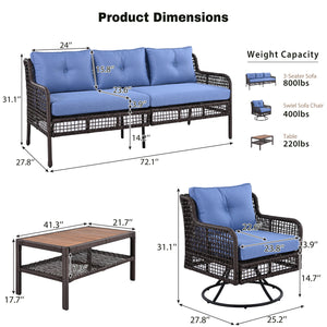 English Elm GO 4 Pieces Outdoor Acacia Wood Sofa Set with Removable Cushions, Woven Armrests & Coffee Table Blue N704G201247C