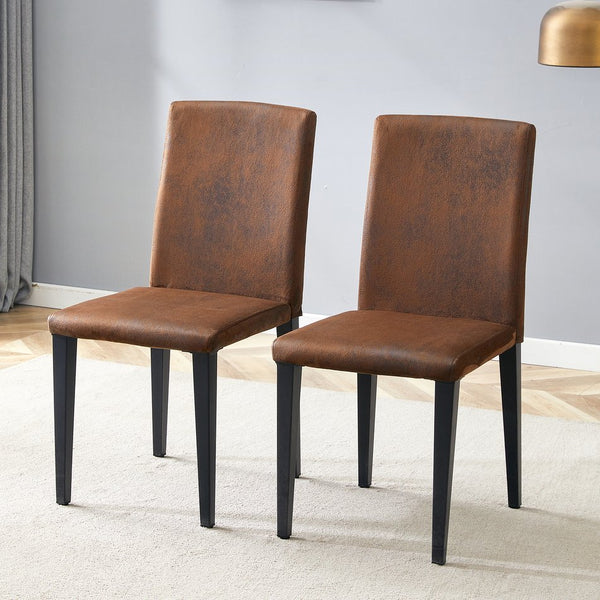 English Elm Four Modern Upholstered Dining Chairs Brown Faux Leather Foam Cushion Metal Legs W1151P357625