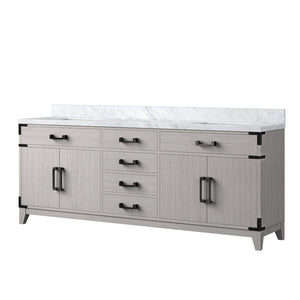 English Elm White Oak Double Bath Vanity 80" W X 22" D, Elegant Carrara Marble Top, Soft-Close Drawers & Cabinets B2731P259944-GIGA