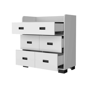 English Elm Anemone Elegant 5-Drawer Dresser with Double Drawer & Spacious Storage, Durable Particleboard Design White 37 L x 21 W x 6 H B128S00079