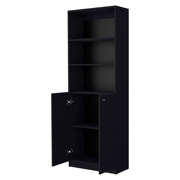 English Elm Sutton Engineered Wood 2-Door Bookcase with Open Shelves, Space-Saving Black Storage Cabinet, Easy Assembly B128P176163