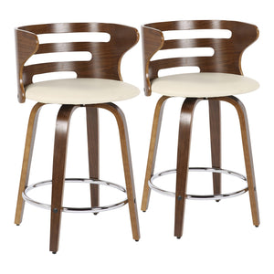English Elm Mid-century Modern Swivel Counterstools Walnut Wood Frame Faux Leather Set of 2 B202S00023