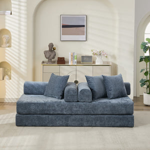 English Elm Comfy Convertible Folding Mattress Couch Sofa Bed with Chenille, Space-Saving Modular Lounge for Studio Blue W1143P330252