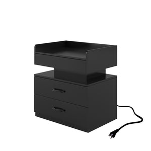English Elm 1 Set Led Strip Nightstand with 2 Drawers Open Shelf Contemporary Bedside Storage Black W578P462506