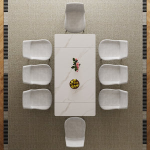 English Elm Retractable Sintered Stone Dining Table with Carbon Steel Legs, 83" Rectangular Modern Design, Durable and Easy-Clean White W509P340583