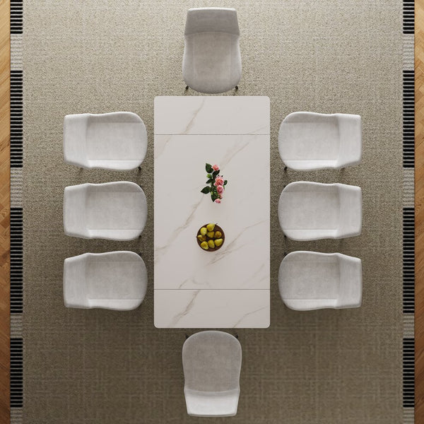 English Elm Retractable Sintered Stone Dining Table with Carbon Steel Legs, 83" Rectangular Modern Design, Durable and Easy-Clean White W509P340583