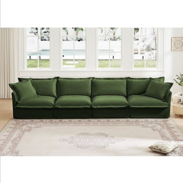 English Elm Slipcovered Extra Deep 4-Seater Sofa In Green Chenille – Removable Covers, Modular Design & Comfort! W3041S00054-GIGA