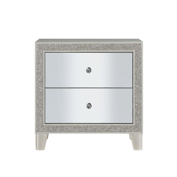 English Elm Sliverfluff Mirrored & Champagne Nightstand with Felt-Lined Top Drawer, 2 Smooth Self-Closing Drawers, KD Legs B2726P256317