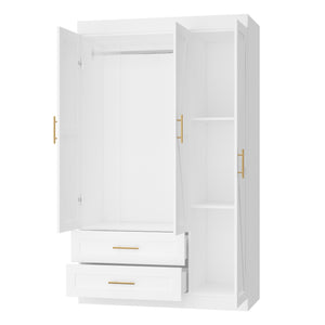English Elm Shaker Three Door Wardrobe Armoire with Hanging Rod and Shelves for Bedroom White T3210S00005