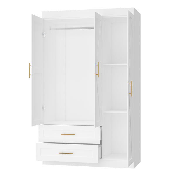 English Elm Shaker Three Door Wardrobe Armoire with Hanging Rod and Shelves for Bedroom White T3210S00005