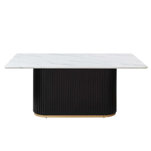English Elm 69 Inch Faux Marble Rectangular Dining Table Fluted Pedestal Base with Gold Trim W5739S00002