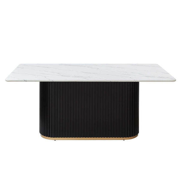 English Elm 69 Inch Faux Marble Rectangular Dining Table Fluted Pedestal Base with Gold Trim W5739S00002