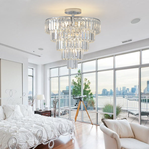 English Elm Large K9 Crystal Chandelier White Chrome Modern 5-Layer 10-E12 Fixture Dimmable Elegant Lighting W2312P374963