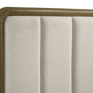 English Elm Tully Nutmeg Upholstered Queen Bed with Beige Bouclé Headboard, Rounded Corners, Warm Textured Finish B062S01285