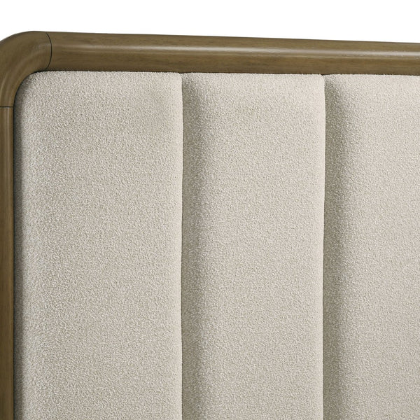English Elm Tully Nutmeg Upholstered Queen Bed with Beige Bouclé Headboard, Rounded Corners, Warm Textured Finish B062S01285
