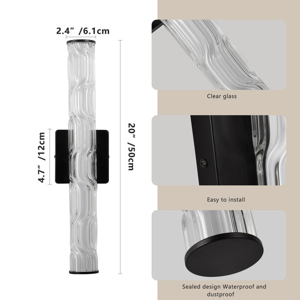 English Elm 19.7'' Matte Black Wall Sconces Set of 2 with K9 Crystal, Dimmable LED 12W 3-Temp Vanity Lighting W2312P394336