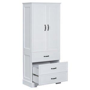 English Elm Tall Bathroom Storage Cabinet - Modern White Design With Adjustable Shelves, Drawers & Doors! N725P206123K-GIGA