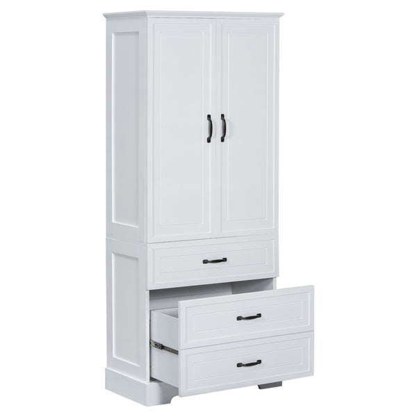 English Elm Tall Bathroom Storage Cabinet - Modern White Design With Adjustable Shelves, Drawers & Doors! N725P206123K-GIGA