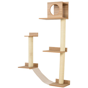 English Elm Pawhut Wall Mounted Pine Cat Tower with Sisal Posts Condo and Climbing Platforms W2225P217049