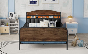 English Elm Full Solid Wood Kids Platform Bed with Guardrail, Low-Profile Durable Pine & MDF, 350LB Capacity Black 58.27 L x 16.93 W x 9.65 H W2593P337445