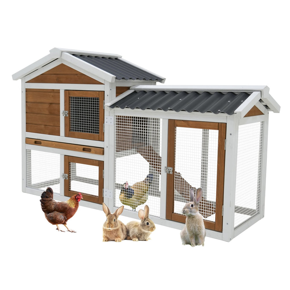 English Elm 58" Fir Wood Rabbit Hutch Waterproof Roof Galvanized Tray Small Pet Enclosure W1431P341314