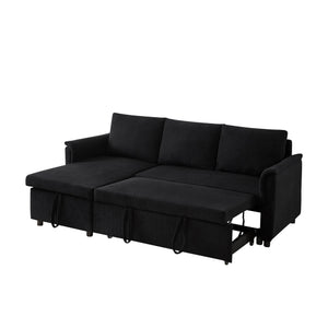 English Elm Loveseat Sectional Sleeper Sofa with Corduroy Tufted Upholstery Storage Chaise Reclining Black W2186S00011