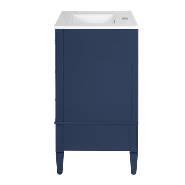 English Elm 30 30 Inch Bathroom Vanity with Ceramic Sink, Modern Compact 3-Drawer Storage Cabinet for Small Baths Blue N710P247499C