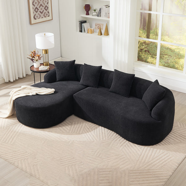 English Elm Compression L-Shape Sectional Sofa with Curved Chaise — Black Chenille Modular Sleeper, 30D Foam Comfort W2231S00043