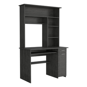 English Elm Compu Engineered Wood Hutch Desk with Keyboard Tray, CPU Door Panel, Five Shelves & Drawer Smoke Grey 35 L x 24 W x 5 H B097S00146