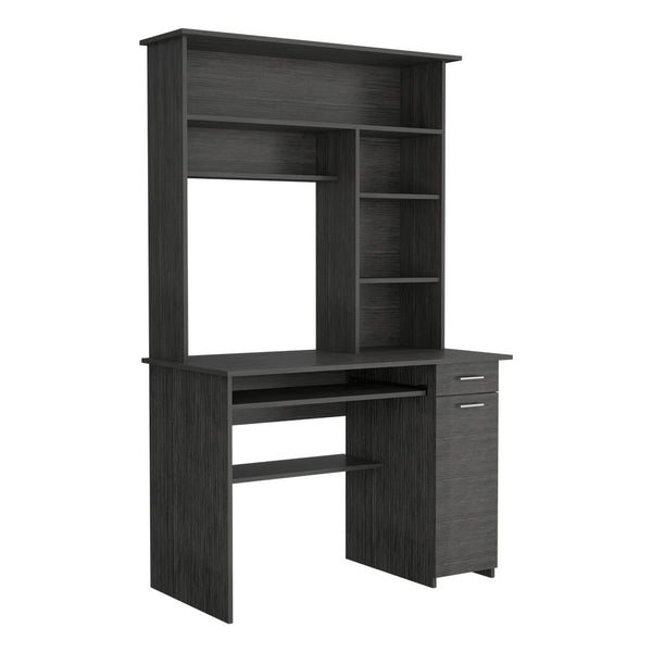 English Elm Compu Engineered Wood Hutch Desk with Keyboard Tray, CPU Door Panel, Five Shelves & Drawer Smoke Grey 35 L x 24 W x 5 H B097S00146