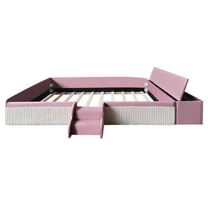 English Elm Full Size Kids Velvet Platform Daybed with Storage Ottoman Staircase Padded Rails Pink+White SF000202AAH