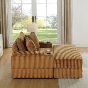 English Elm sofa Oversized Corduroy Deep-Seat Chaise with Ottoman and Lumbar Support — Plush, Sturdy Comfort Brown W1420S00011