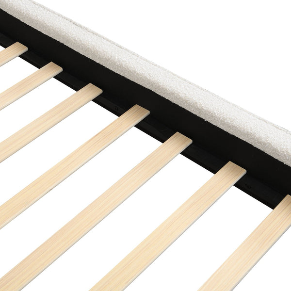 English Elm Christopher Knight Home® - King Size Boucle Bed Frame – Modern Upholstered Platform With Curved Headboard & Soft Corners, Beige N757P235227W