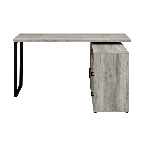 English Elm 59-inch L-Shape Desk Grey Driftwood with Geometric Frame, 5 Open Shelves & 2 Drawers for Organized Workspaces B016P381031