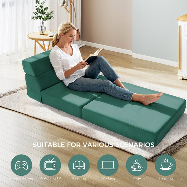 English Elm Folding Foam Floor Sofa Recliner Sleeper Guest Bed for Dorm Studio Small Spaces T5880P498061