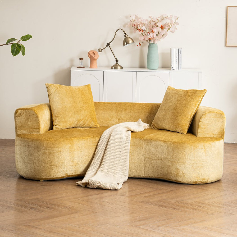 English Elm Moon oversized sofa with deep bed-like seat, cloudlike sponge support, durable linen blend fabric comfort and resilient spring core for long-lasting sink-in relaxation Yellow W2012P292698