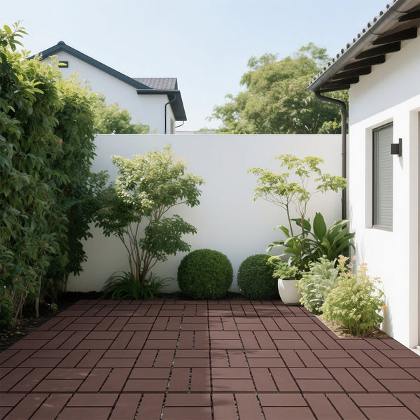 English Elm Plastic Snap Together Polypropylene Deck Tiles Waterproof Outdoor Patio Pool Flooring 44 Pack W3022P251845