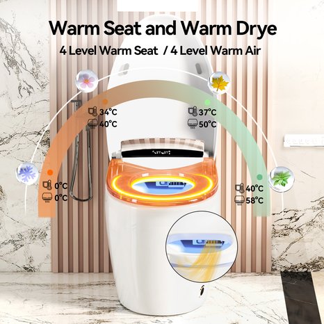 English Elm Smart Bidet Toilet with Auto Open Seat Heated Wash Warm Air Dry and Remote W3133P384770