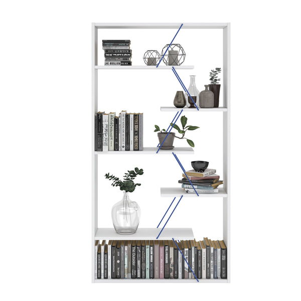 English Elm Furnish Modern 5-Tier Wood Frame Etagere with Blue Metal Open Shelves — Sturdy Industrial Bookcase Organizer B029P328570