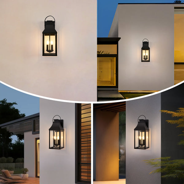 English Elm 20'' Matte Black Lantern Wall Sconce 2-light Outdoor Fixture for Porch Garage Entryway W1340P379244