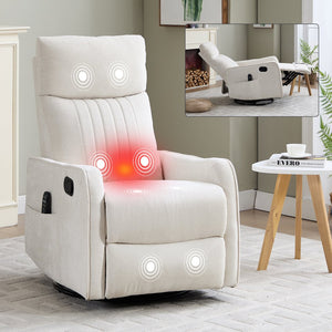 English Elm Beige Fabric Swivel Rocker Recliner with Massage Nodes and Lumbar Heat for Living Room Beige W1803P363421