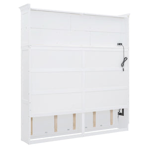 English Elm Queen Murphy Wall Bed Cabinet with Integrated Shelves Usb Charging Space Saving Design White LP006668AAK-1