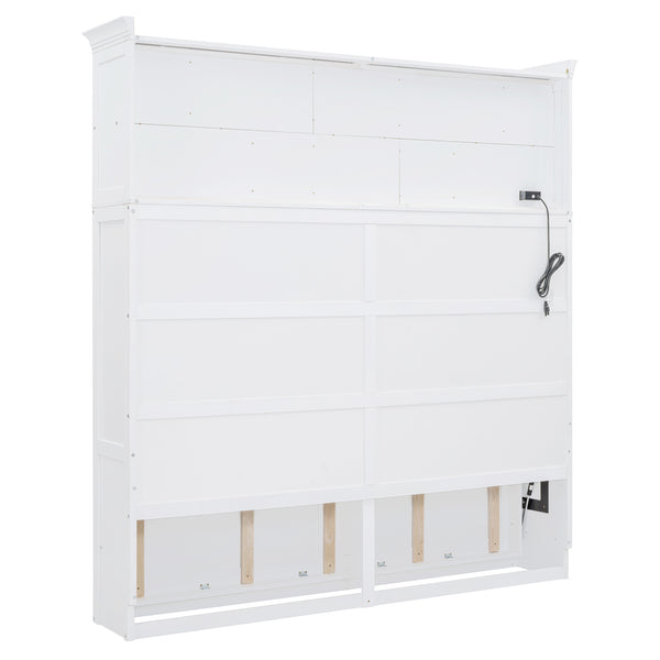 English Elm Queen Murphy Wall Bed Cabinet with Integrated Shelves Usb Charging Space Saving Design White LP006668AAK-1