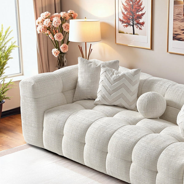 English Elm Melissa Channel Tufted Vegan Leather Sofa with Walnut Legs for Modern Living Rooms B183P423273