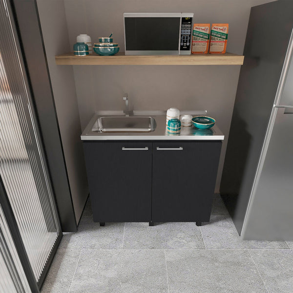English Elm Wenge Finish Utility Sink Cabinet Set with Aluminum Countertop and Interior Shelving B062S00377