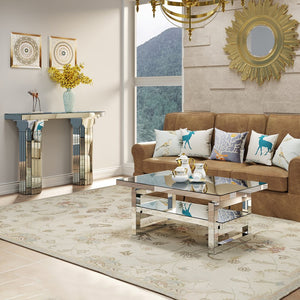 English Elm Modern Mirrored Square Coffee Table Silver Acrylic MDF Tempered Glass 2-Storage Elegant Chic Design W3836P370286